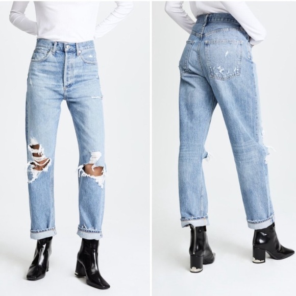 Agolde 90s Mid Rise Loose Fit Distressed Blue Jeans Size 26 - Picture 1 of 10